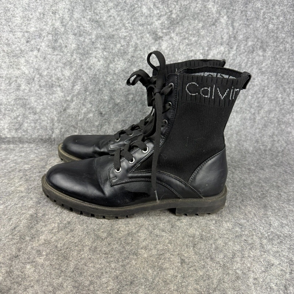 Calvin Klein Galica Combat Boot 10M‎ Black Lace Up Logo Zipper